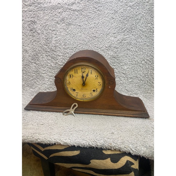 Antique Sessions Mantel Clock‎ 8 Day Pendulum Key Wind Wooden Patina - Picture 2 of 15